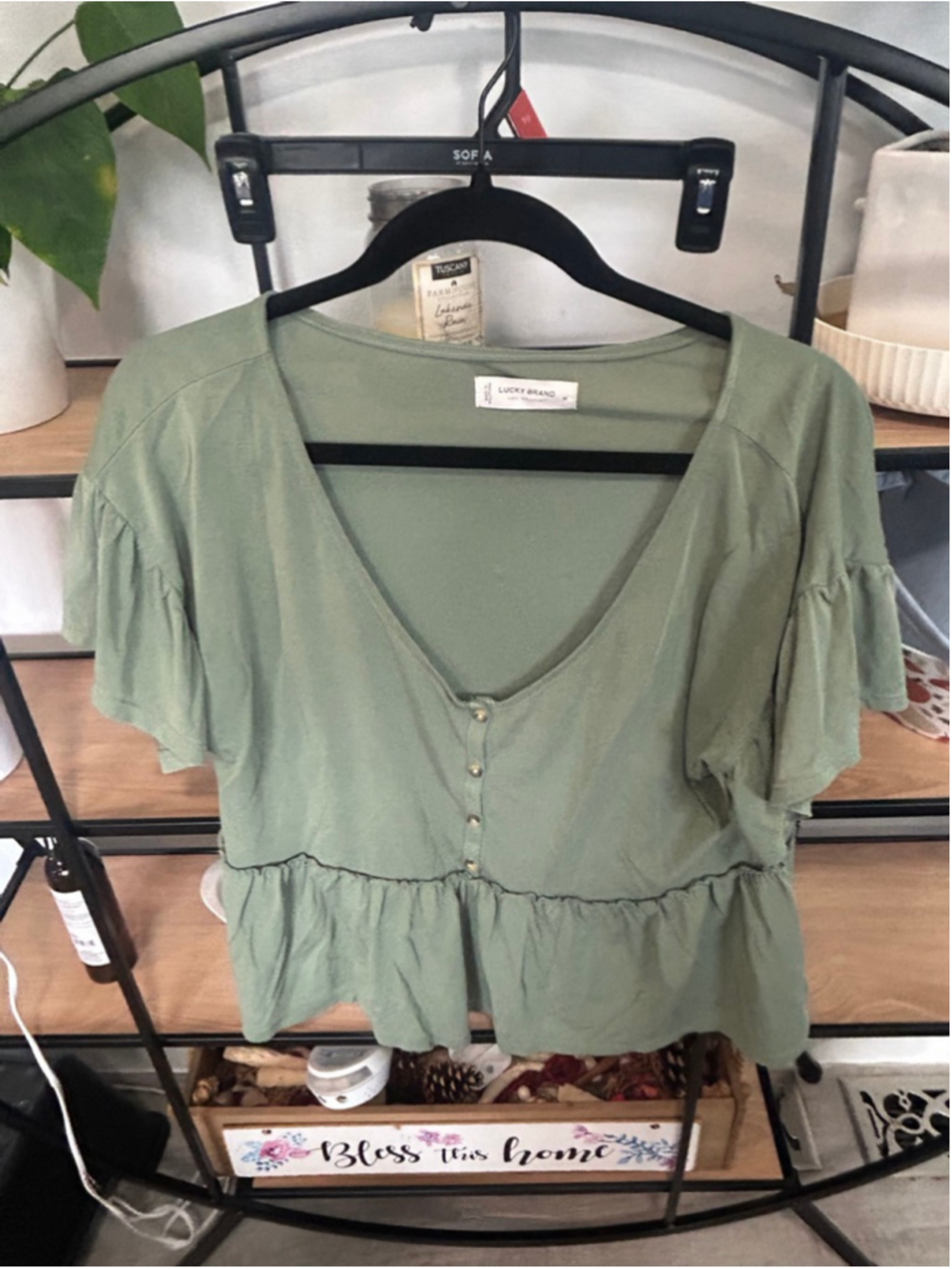 Women's Lucky Brand Green Peplum V-Neck Top M